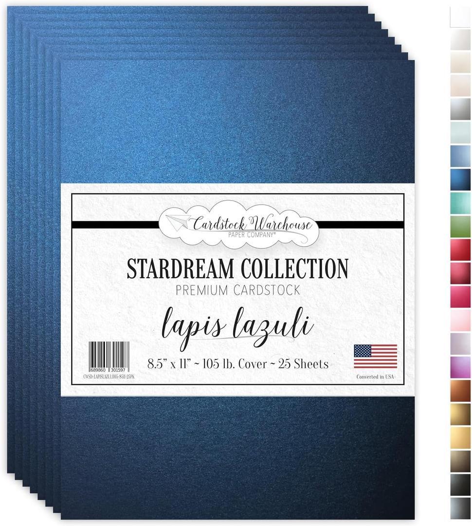 Cardstock Warehouse Stardream Lapis Lazuli Blue Cardstock Paper - 25 Sheets, 8.5 x 11"  105 lb / 284 GSM Premium Metallic Blue Card Stock for High-end Printing Card Making Die-cutting & DIY Projects