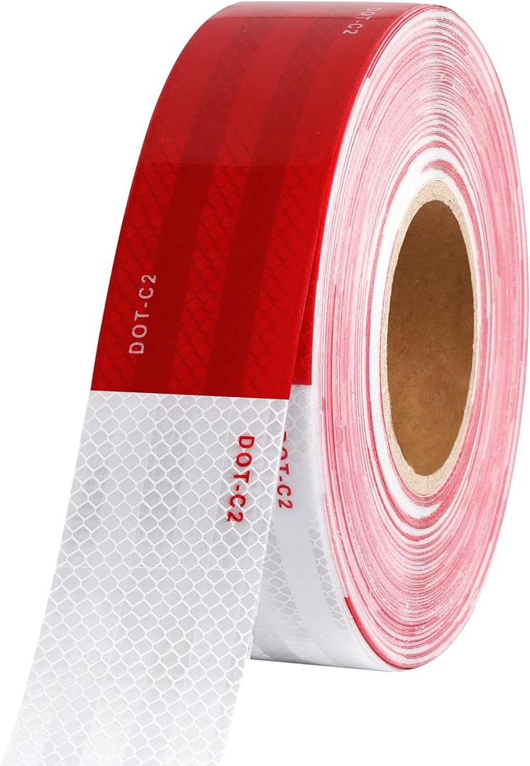 WAENLIR 2 inch x 160Feet Reflective Safety Tape DOT-C2 Waterproof Red and White Adhesive Conspicuity Tape for Trailer, Outdoor, Cars, Trucks