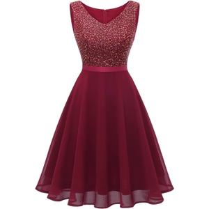 Dressystar 2026 Women's V Neck Short Sequin Prom Dress Glitter A-line Swing Cocktail Party Dresses Knee Length (XS)