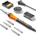 60W Adjustable Temperature Soldering Iron Kit - 9-in-1 With 5 Tips, Solder Wire Stand for Soldering and Repair (Orange)