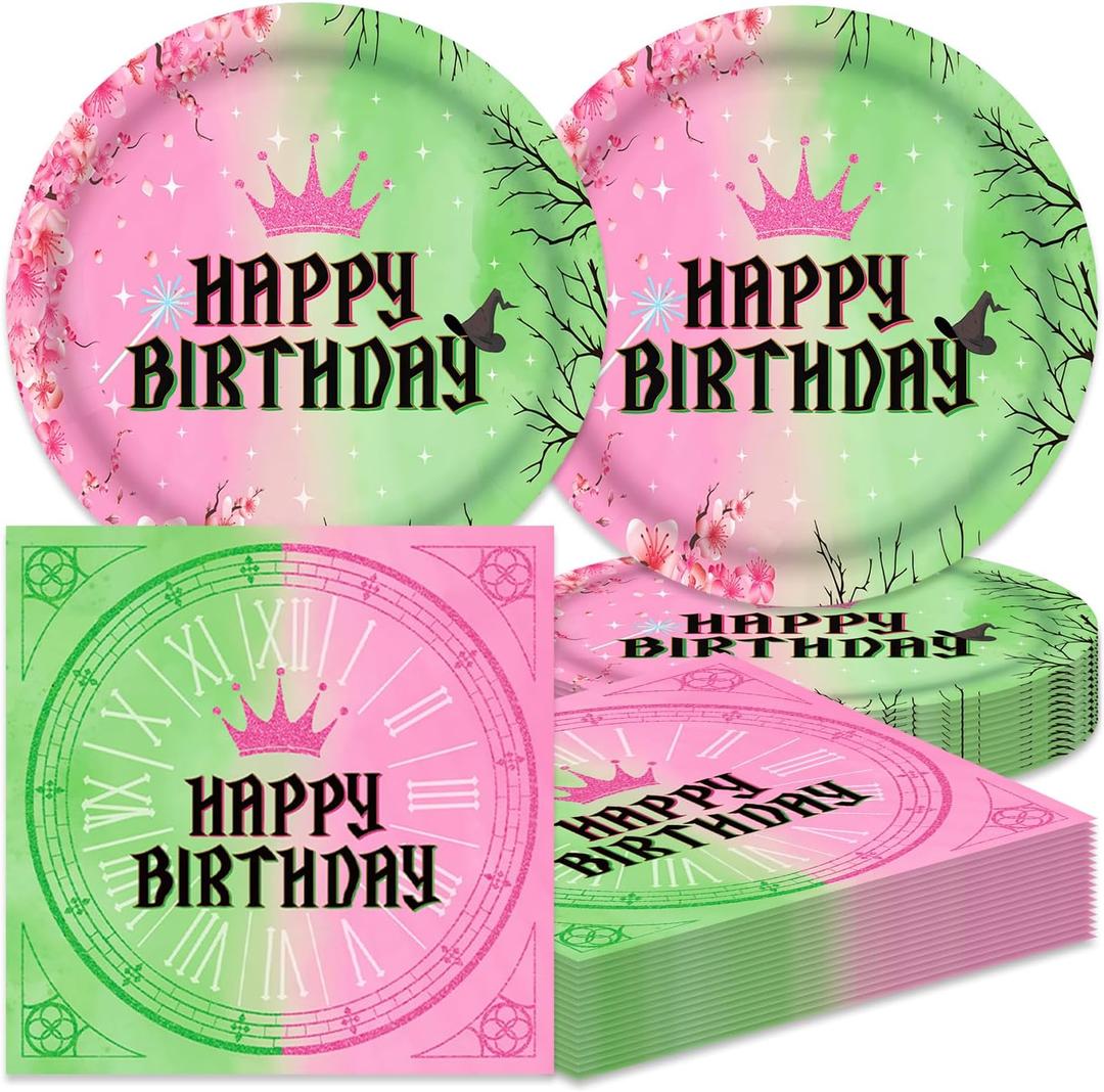 40Pcs Witch Princess Birthday Decorations Witch Birthday Party Plates Napkins Pink and Witch Party Supplies
