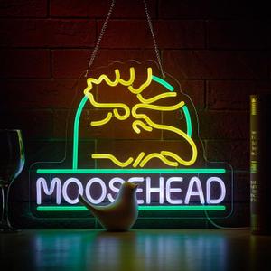 Moose Neon Sign for Wall Dcor Dimmable Beer Bar LED Man Cave Head Neon Light USB Powered Neon Art Signs Decor Gifts (Green+White+Yellow)