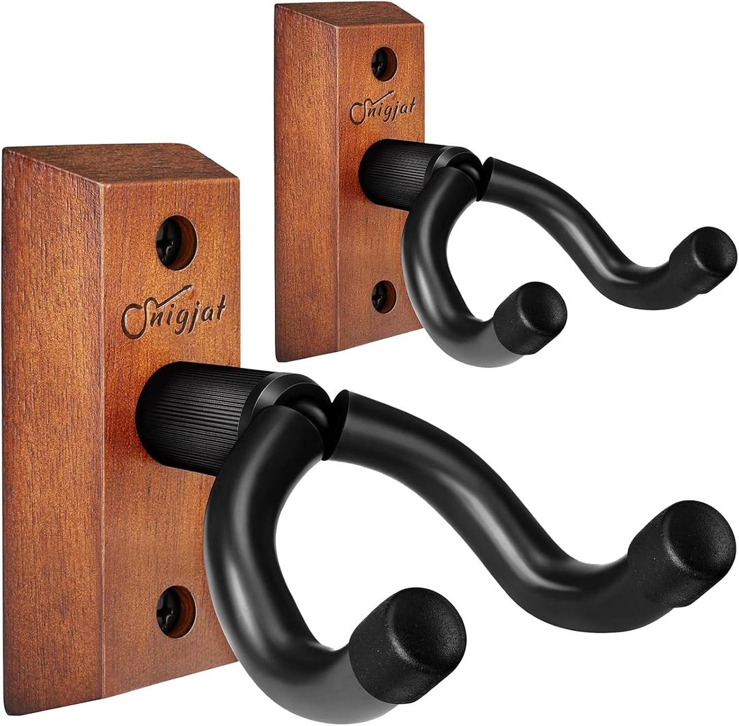SNIGJAT Guitar Wall Mount 2 Pack, Guitar Hanger Wall Hook Holder Stand with Screws, Hardwood Mount Hanger for Acoustic Bass,Banjo, Mandolin (Black Elegant)