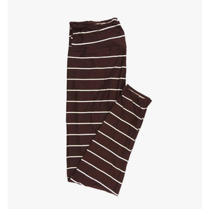 Lularoe Tall Curvy (TC fits Sizes 12-18) Stripe Maroon Cream Buttery Soft Adult Leggings 7524-B5, Pack Of 3