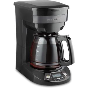 Hamilton Beach 12 Cup Programmable Drip Coffee Maker Machine, Regular & Bold Brew Options, Auto Pause and Pour, Glass Carafe, Black Stainless (46293J)