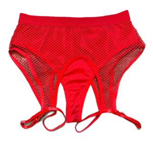 Women's Underwear  Mid Waist Fishnet Garter Short Burgundy Small