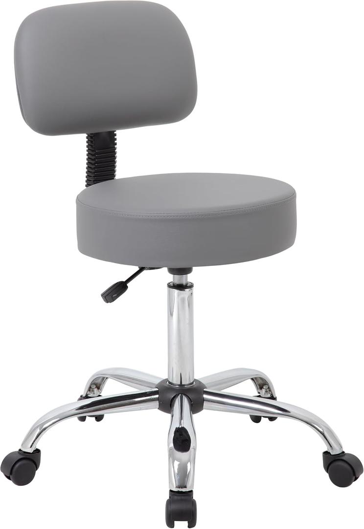 Boss Office Products Be Well Medical Spa Professional Adjustable Drafting Stool with Back, Grey
