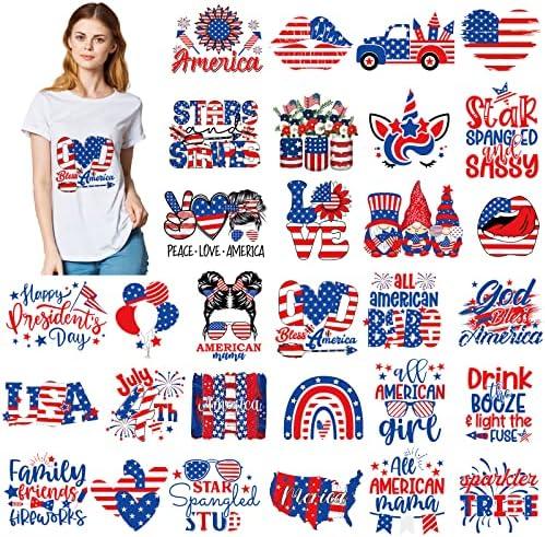 Estune 30 Pcs Patriotic Iron on Transfers 4th of July Iron on Decals Patches Appliques Heat Transfers Vinyl Cute Memorial Day Decals for Clothes Bag Pillow Covers DIY(Classic Style)