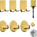 MOROBOR 4 Pack Adhesive Razor Holder and 4 Pack Utility Wall Hook, Gold Shaver Holders Towel Hook Stainless Steel Waterproof Storage Hanger for Towels Bath Accessories for Kitchen & Bathroom