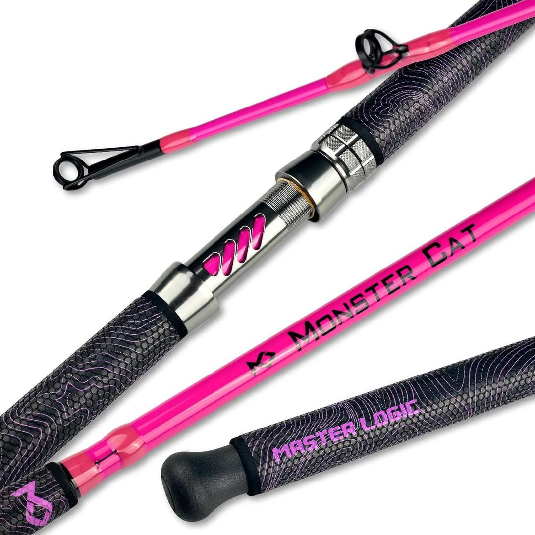 Monster Catfish Fishing Rod - 7' Medium Heavy, 1-Piece Glow in Dark Casting Rod, S-Glass & Carbon Graphite Blend, Durable EVA Foam Super Grip, Catfish Pole for Night Fishing (Pink)