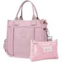 RUNSOON Small Tote Bag Cute Nylon Crossbody Bag Satchel Handbags Top-handle Purse With Multi Pockets Zipper Compartment for Women, Pink