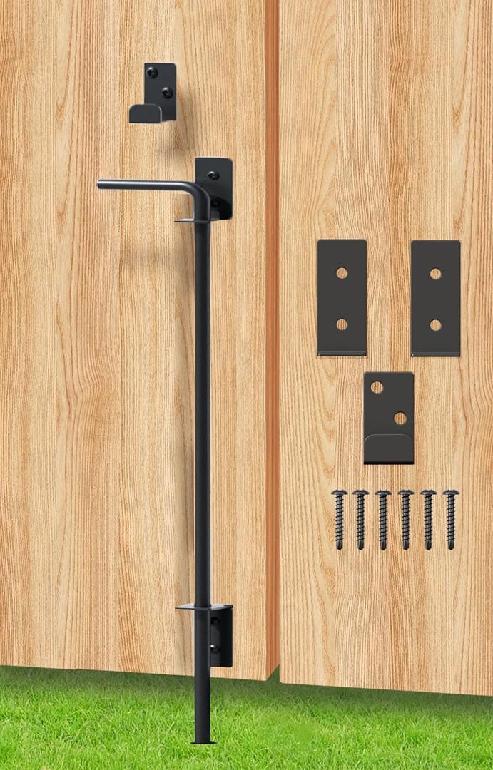 Cane Bolt Heavy Duty Gate Drop Rod 24 Inch Metal Gates Stopper for Wood PVC Vinyl Metal Fences Gates, Gate Ground Latches, Black Finish(1 Pack)