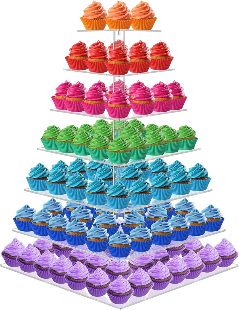 weddingwish Cupcake Stand, 7 Tier Square Cupcake Stand for 160 Cupcakes, Acrylic Cupcake Tower Stand, Large Cupcake Display Stands, Tiered Cupcake Holder Stand for Birthday, Party, Baby Shower