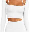 LASLULU Womens Sexy Square Neck Crop Top Ribbed Seamless Long Sleeve Workout Tops Halter Neck Athletic Yoga L