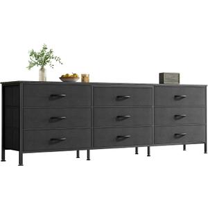 Huuger 63 Inch Dresser for Bedroom, Dresser for Closet with 9 Fabric Drawers, Large TV Stand for 55, 65, 70 Inch TV, Entertainment Center with Storage, Wide Long Chest of Drawers, Black, 13.8"D x 63"W x 26.8"H