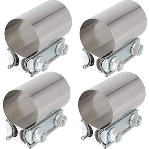 4 Pack 2 12 In Stainless Steel Butt Joint Exhaust Clamp Band Sleeve, 2.5 In Premium and Durable Butt Joint Exhaust Clamp with Even Clamping Force, Silver