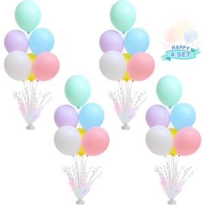 4 Set Pastel Birthday Decorations Rainbow Party Table Balloons Centerpiece Stand Kit with Pastel Multicolor Macaron Balloons for Girls Baby Shower Birthday Party Wedding Prom Unicorn Table Decorations 
