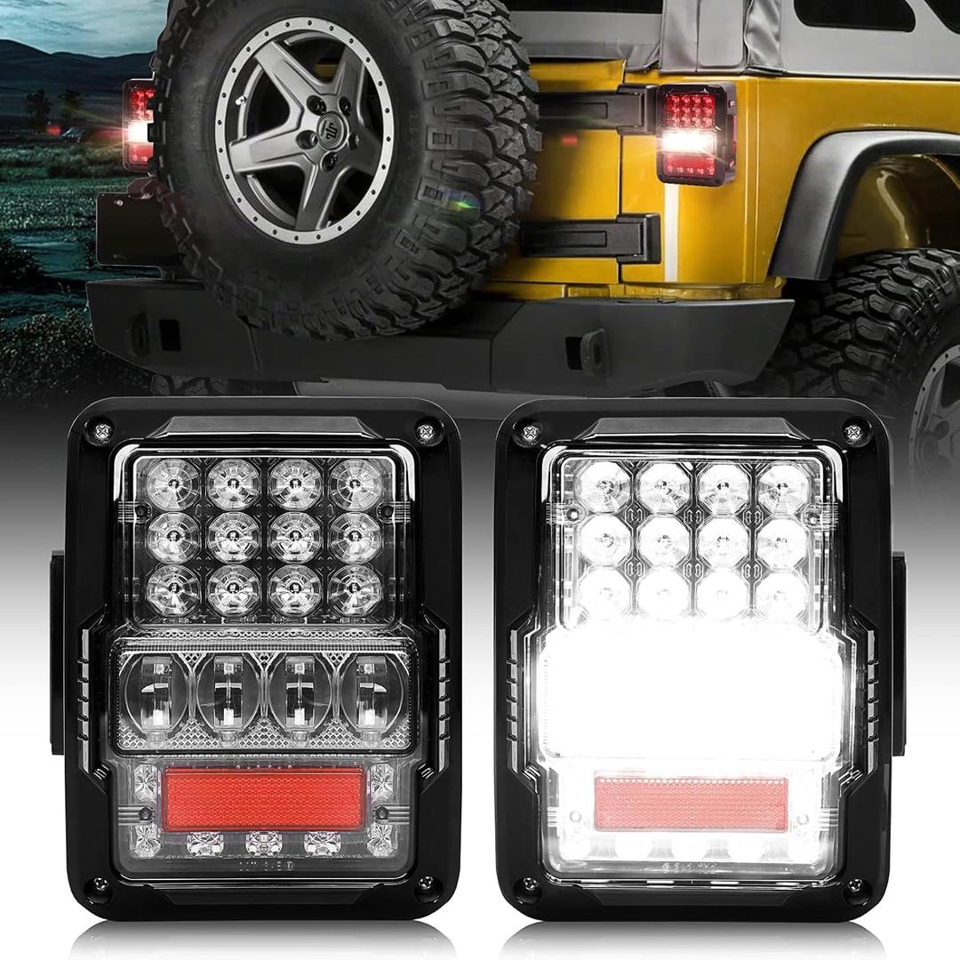 SPL DOT Approved LED Tail Lights with 30W Brighter Reverse Light Compatible with Jeep Wrangler JK JKU 2007-2018, EMC Build-in, Plug & Play, 2 PCS