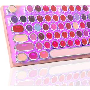 HUO JI Mechanical Gaming Keyboard Typewriter Style with RGB Side Lit and Purple LED Backlit, Retro Style, Blue Switches - Clicky, Metal Panel, Lipstick 104 Keys USB Wired for Mac, PC, Cute Pink