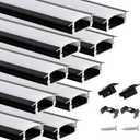 Muzata 10Pack 6.6FT/2M Recessed LED Channel U Shape Black Aluminum LED Strip Diffuser Channel with Milky White Cover U127 WW 2M