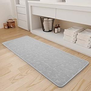 COCOER Bath-Mat Extra Long, Absorbent Bath Mats for Bathroom Non Slip, Machine Washable Runner Rug with Rubber Backing, 20x47 Grey (1'8" x 3'11" (Rectangular))