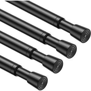 4PCS Tension Curtain Rod 33 to 59 Inch,Black Short Curtain Rods No Drilling,Loaded Expandable Spring Curtain Rods for Windows Kitchen,Closet,Cupboard,Door,Bookshelf