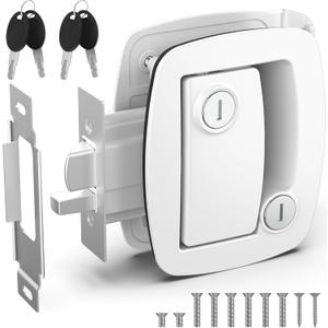 BEBOBLY RV Door Lock Replacement, Aluminum Alloy Upgraded Lighter RV Door Latch with Paddle Deadbolt & 4 Keys, 100% Metal Camper Door Locks, RV Entry Door Lock for Travel Trailers Cargo Hauler, White