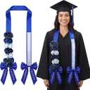 Yinder 2026 Graduation Flower Lei 56'' Artificial Rose Grad Stole Necklace Ribbon Garland Gift for Party Photo Prop Decor(Light Blue and Gold)