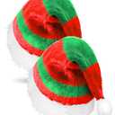EBOOT 2 Pcs Adult Plush Holiday Christmas Santa Hats Short Plush Claus Cap with Unisex Velvet Comfort Xmas Hat Thicken Plush(Red and Green)