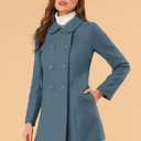 Allegra K Women's Peter Pan Collar Double Breasted Winter Long Trench Pea Coat (XS)