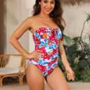 Women's One Piece Swimsuit Strapless Bandeau or Halter Bathing Suits Sexy Flattering Swimwear (XL)