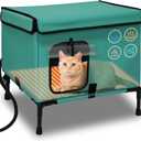 21" Large Size Heated Cat House for Outside & Indoor, Weatherproof Heated Shelter for Multiple Cats with Heating Pad Included16" D x 21" W x 17" H Green