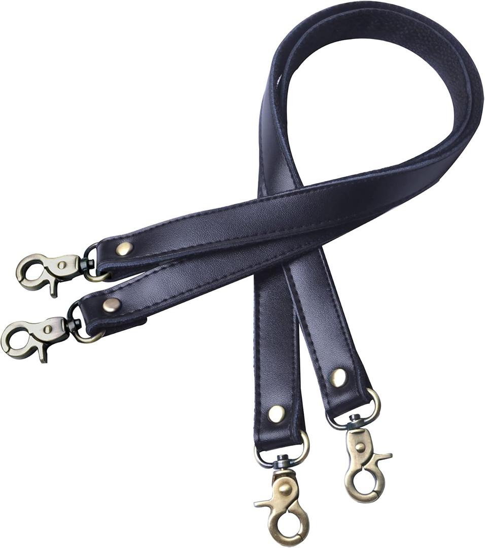 Wento Leather Purses Straps, Lobster Hook, Black, 24'' Length, 0.78'' Width, Real Leather Sewing Canvas Backing, Replacement Purse Straps