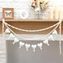3 Pcs 4 Pcs Neutral Valentines Day Decor, Wood Bead Garland Felt Heart Garland, Farmhouse Wooden Rustic Banner Rustic Hanging Decor for Valentine Celebration Shelf Fireplace Wall, 6.6 ft (Fresh)