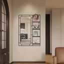 43" X 30" Black Wall Mounted Mirror for Wall, Full Length Mirror with Shelf and Hooks, Large Wall Mirror with Metal Frame 3 Trays and 4 Hooks for Living Room,Hallway,Bedroom (Black, 43x30)