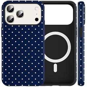 Vulfwela Cute Polka Dot Phone Case for iPhone 17 Pro Max Magnetic Case 6.9", Compatible with Magsafe, Aesthetic Trendy Pattern Design Women Girly Cover Hard PC Shockproof Protection Funda, Navy Blue