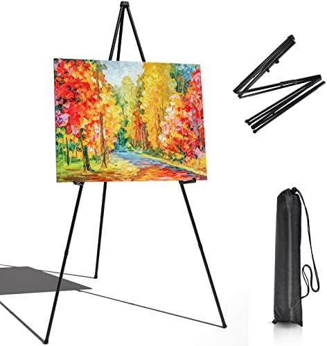 Portable Art Easel Stand 63 Inches - Black Picture Stands for Display w/Bag - Tabletop Art Easel Stand for Sign, Wedding Signs, Poster Stand, Painting Canvas Stand - Metal Tripod, Easels for Display