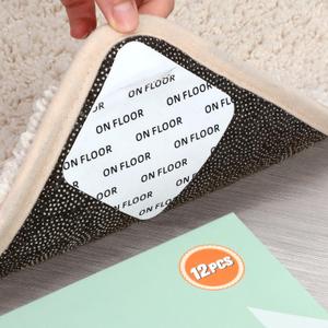 Home Techpro 12 PCS Rug Tape, Gripper for Rug for Hardwood Floors, Double Sided Reusable Under Rug Carpet Tape Stickers, Rug Anti Slip Grips for Area Rugs, Non Slip Rug Pads (White)