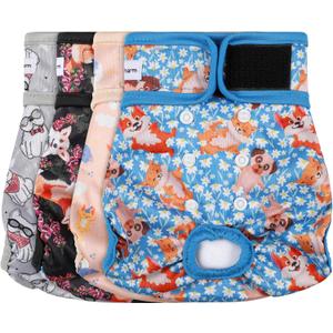 4 Pack Reusable Female Dog Diaper, Highly Absorbent Doggie Diapers for Female Dogs, Dog Diaper XX-Large, Bulldog