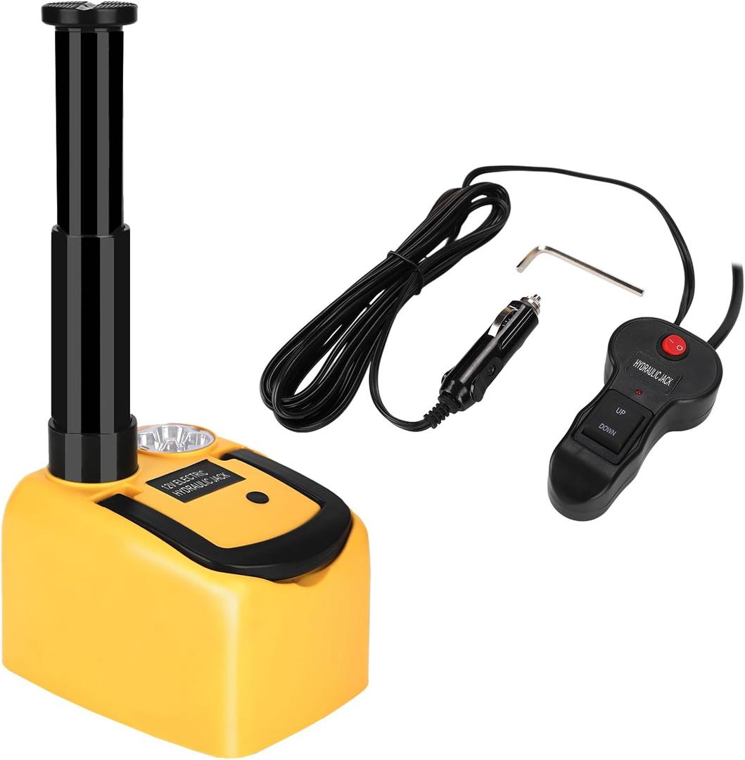 Electric Car Jack 5 Ton 12V Hydraulic Jack Lift (Lifting Range: 6.1~17.7 inch) with Led Light for SUV Sedan Truck Change Tires (Yellow)