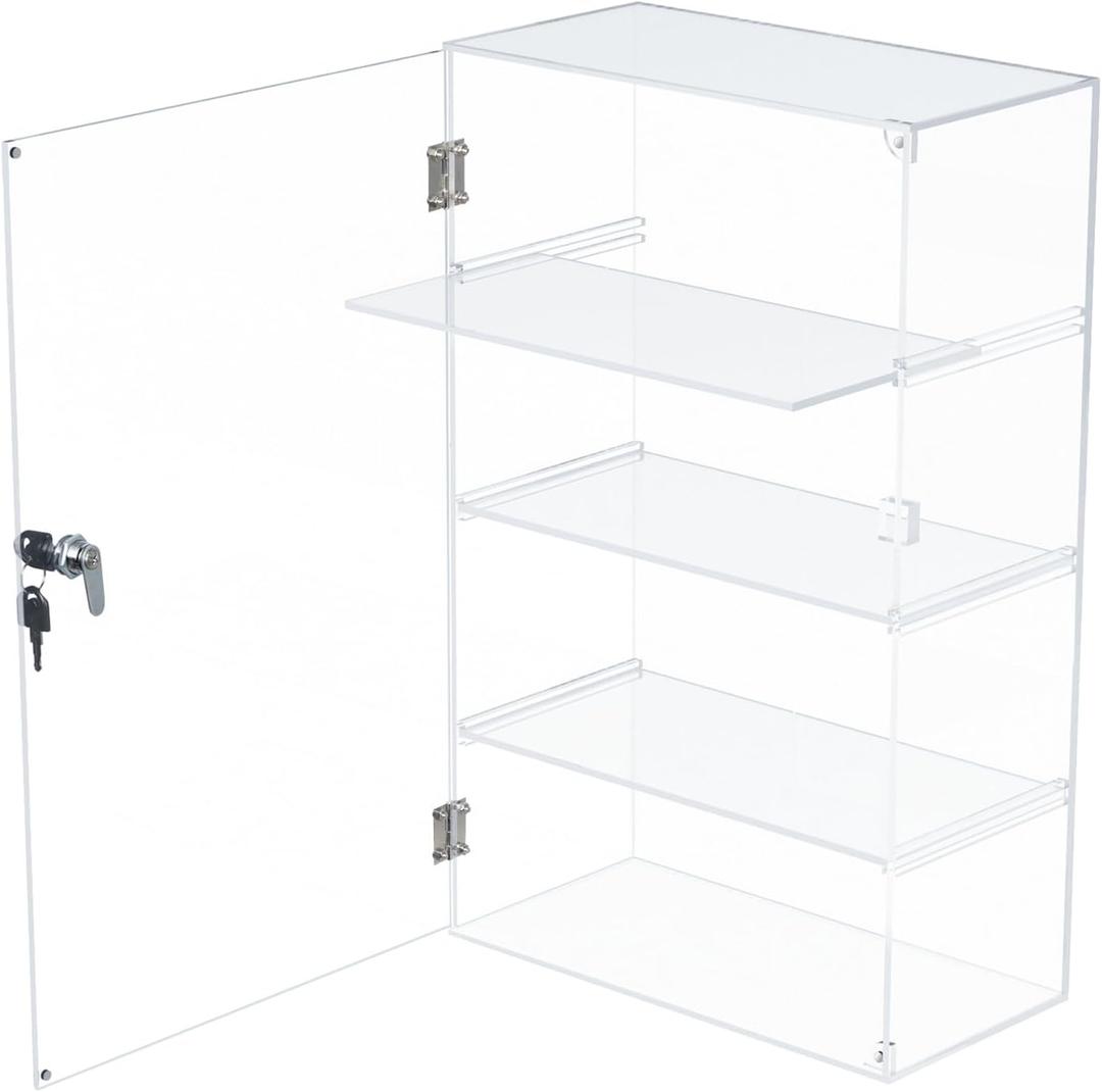 Choowin 4 Shelf Acrylic Display Case with Lock Key, Clear Locking Display Case Showcase Cabinet with Removable Shelves - Safe Storage for Collectibles Labubu, 12x6x19 inch