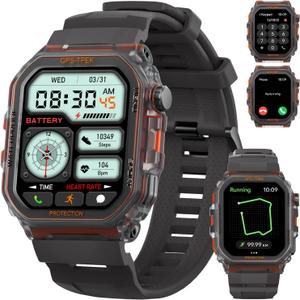 Military Smart Watch for Men (Answer/Make Calls), 1.75'' Smart Watch for Android and iPhone, Fitness Watch with 100+ Sports Modes, IP68 Waterproof, GPS/Heart Rate/Sleep/Stress, Watches for Men (BlackGray)