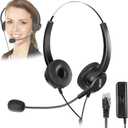 AGPTEK Hands-Free Call Center Noise Cancelling Corded Binaural Headset Headphone with 4-Pin RJ9 Crystal Head and Mic Microphone for Desk Phone - Telephone Counselling Services, Insurance, Hospitals