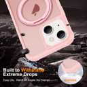 for iPhone 15 Plus Case 6.7 Inches 360Rotatable Magnetic Ring Invisible Stand,[Compatible with Mag-Safe] Military Shockproof Frosted Translucent Case,Pink