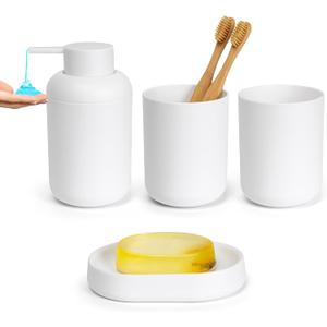 Bathroom Accessory Set 4 Pcs Bath Accessory Sets Complete Soap Dispenser 12 oz Tumbler Soap Dish for Modern Bathroom Decor(White)