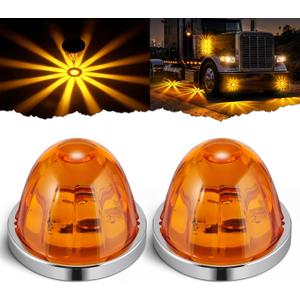 2PCS Watermelon Lights, Strobe & Constant Dual Function Amber LED Watermelon Lights, IP65 Waterproof Stop Turn Marker Tail Lights, for 12-24V Semi Trailers, Trucks, Pickups, Supports Light Mode Sync