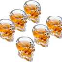 MyGift Set of 6 Skull Shot Glasses – 2.8 oz Clear Glass Novelty Drinkware for Halloween Parties, Cocktail Bars & Home Decor – Spooky 3D Skull Design
