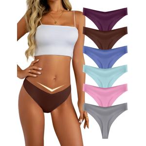 Memouniva Seamless Thongs for Women Sexy V-waisted No Show Thong Stretch Breathable Ladies Panties Underwear 6 Pack