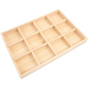 Yardwe Wooden Jewelry Tray, 12-Compartment Light Brown Wood Storage Organizer for Rings, Earrings, Beads, and Accessories, 13.77 X 9.44 X 1.37 Inches