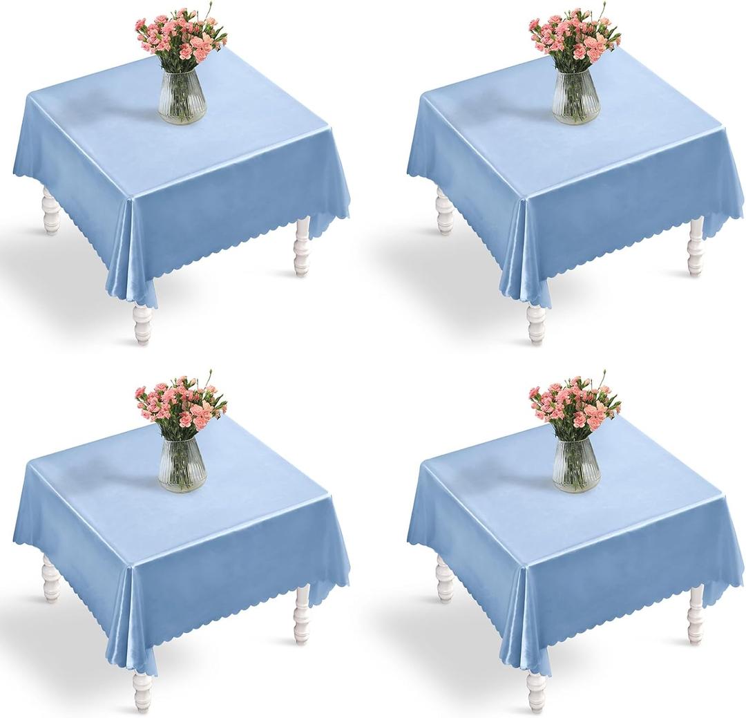 Entisn 4 Pack Baby Blue Satin Tablecloth 54 x 54 Inches Table Cloth, Square Silky Tablecloth Smooth Table Cover Decoration for Wedding Party Holiday Dinner
